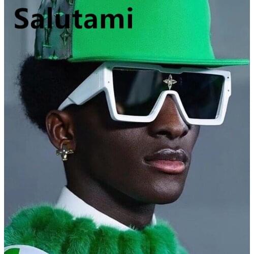 Vintage One Piece Oversized Square Sunglasses For Women And Men Luxury Brand Crystal Lens Sun Glasses Female Hip Hop Sexy Sahdes