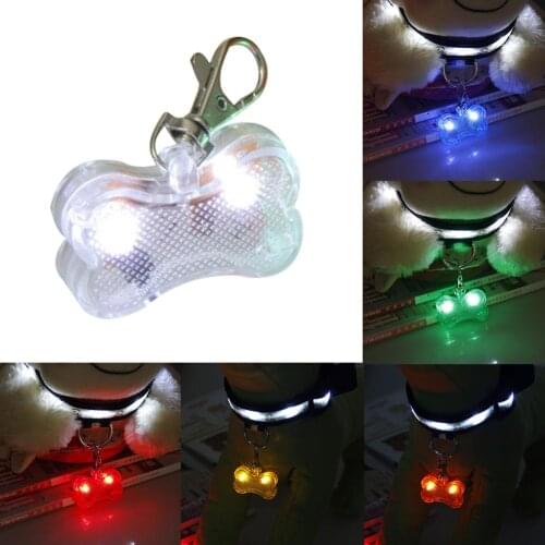 Pet Collar Pendant LED Light Up Dog Bone Shape ID Tag Pet Safety Collar Pendant for Outdoor Walking Anti-lost