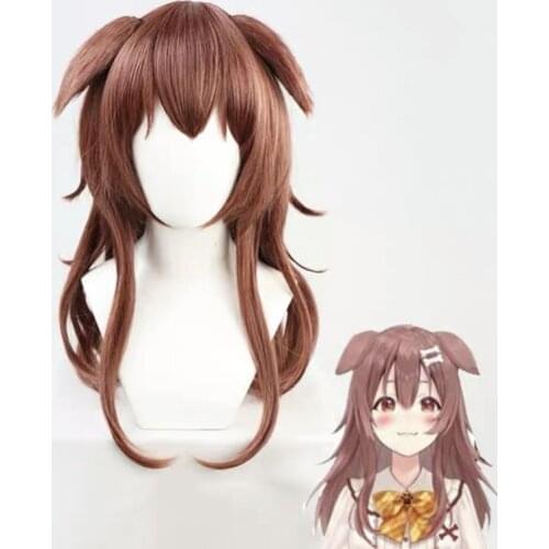 VTuber Inugami Korone Cosplay Wig Hololive Gamers Girl Ears Long Wavy Braided Hair Brown Braids Synthetic Hair + Wig Cap