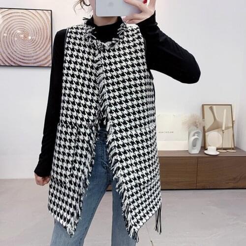Stylish Houndstooth Vest Women Vintage Sleeveless Jacket Waistcoat Tassel Vest for women gilet femme