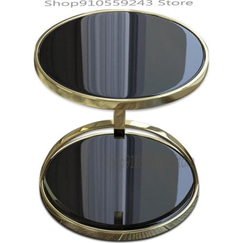 Light Luxury Tempered Glass Corner Table Living Room Sofa Side Table Stainless Steel Metal Golden Round Table Post-modern Small