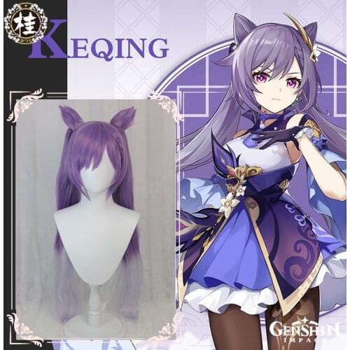Pre-sale UWOWO Game Genshin Impact Keqing Driving Thunder Cosplay Wig Yuheng of the Liyue Qixing 80cm Purple Gray Gradient Hair