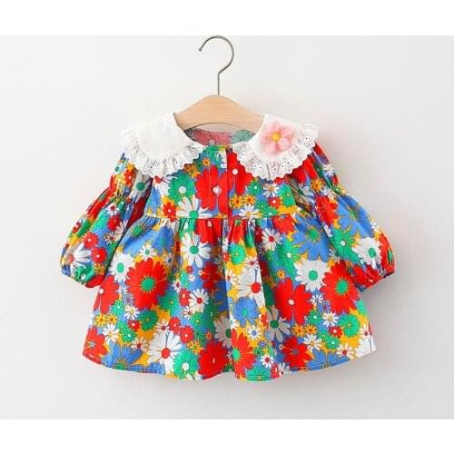 Spring newborn baby girl clothes floral long-sleeved princess dresses dress for 1 year baby birthday girls clothing cute dress