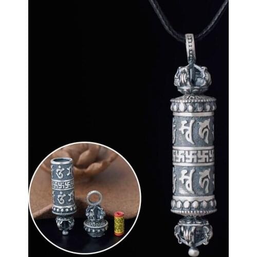 990 Sterling Silver Tube Vintage Amitabha Pendants Buddhist Shurangama Mantra Men women Urn Necklace amulet Chant case Jewelry