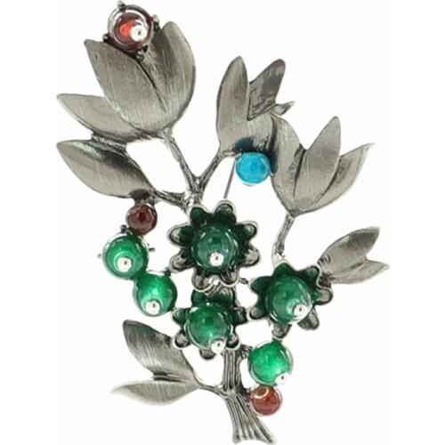 Vintage Brooches Crystal Natural Stone Pins Women Green Enamel Flower Scarf Brooch Clothes Buckles Men Jewelry