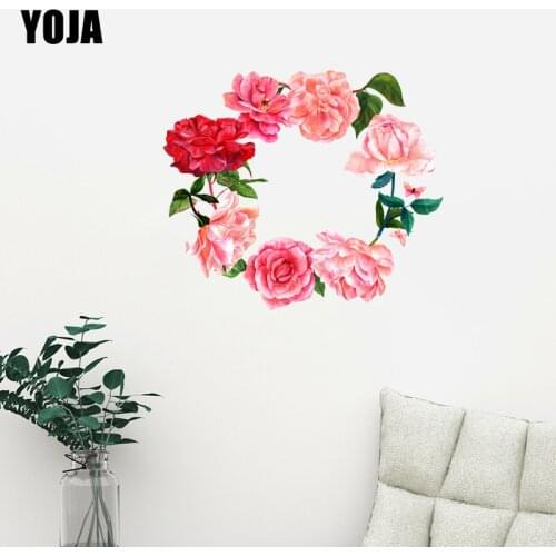 YOJA 49×42.2CM Watercolor Rose Wreath Home Decor Living Room Wall Stickers Waterproof Decals 8WS0301