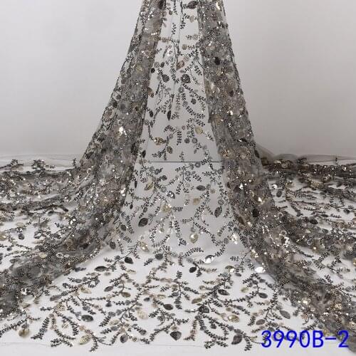 XIYA Latest Silver Grey African Embroidery Tulle Lace Fabric 2021 High Quality French Lace Fabric With Specail Sequins 3990B