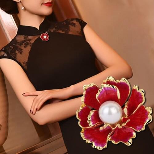 Chinese style high-end brooch noble pearl peony flower brooch female cheongsam neckline clothes accessories buckle gift