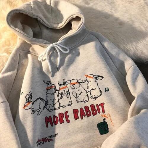 Sweatshirt Women More Rabbit Print Korean Style Hoodies Kawaii Oversized Hooded Polyester Harajuku clothes album streetwear top