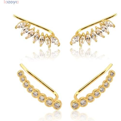 LOZOYA 925 Sterling Silver Clear Zircon Women Climber Circle Party Luxury Ovals Stud Earring Thread Pin Crystal Jewelry