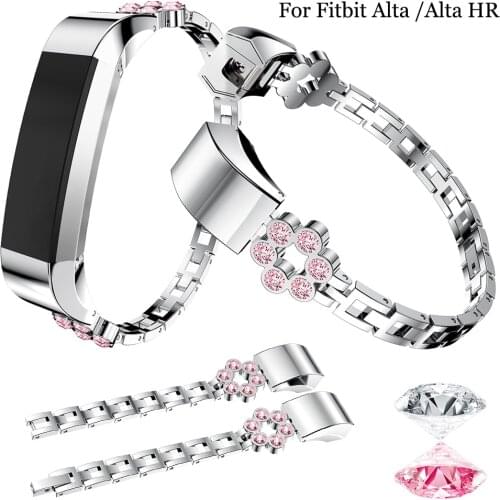 Women fashion elegant stainless steel with rhinestone Replacement Wristband Bracelet For Fitbit Alta/ Alta HR WatchBand