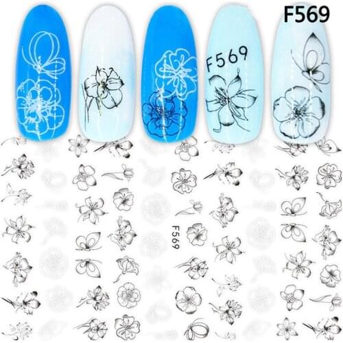 1pcs Black White 3D Nail Art Stickers Sliders Flowers Mandala Leaf Geometry Adhesive Nail Decals Foil Design Manicure