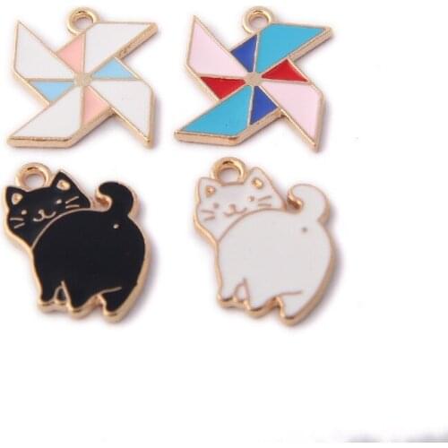 10pcs/lot Gold Color Tone Windmill Cat Alloy Enamel Charm Fit Necklaces Bracelets DIY Jewelry Accessories