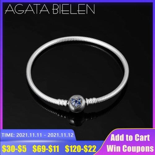 100% Authentic 925 Sterling Silver DIY Gift Blue Heart Round shape fine Charm Snake Bone Chain Bracelets fashion jewelry