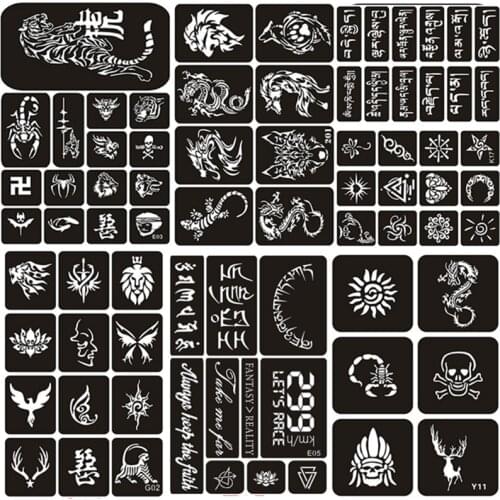 114pcs/set Henna Tattoo Stencil Tiger Wolf Dragon Arabic Letters Airbrush Stencils for Painting Glitter Pochoirs Pour Peinture