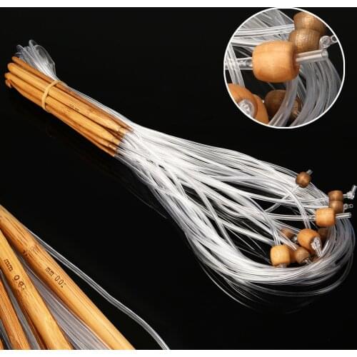 12pcs 120cm Long Tunisian Natural Bamboo Crochet Hooks Knitting Needles With Wood Bead Crochet Stitch Hook Set