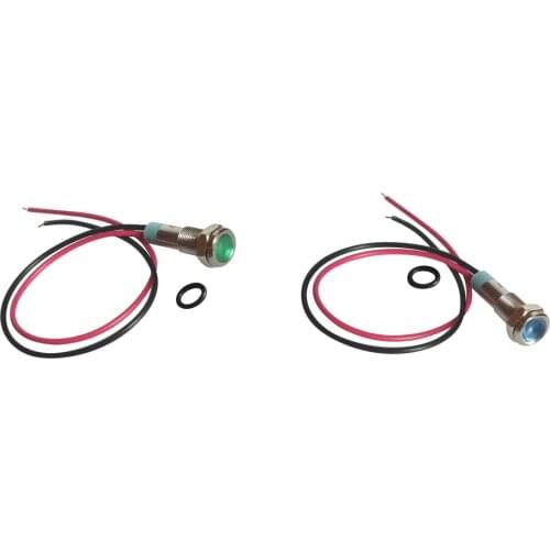 2x Blue&Green 6mm 12V Signal Power Supply LED Indicator Light Lamp Pre-Wired Waterproof