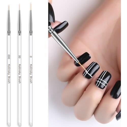 3pcs/set Crystal Nail Art Line Painting Pen Clear Acrylic Handle UV Gel Brushes Drawing Flower Line Grid Designs Manicure Tools