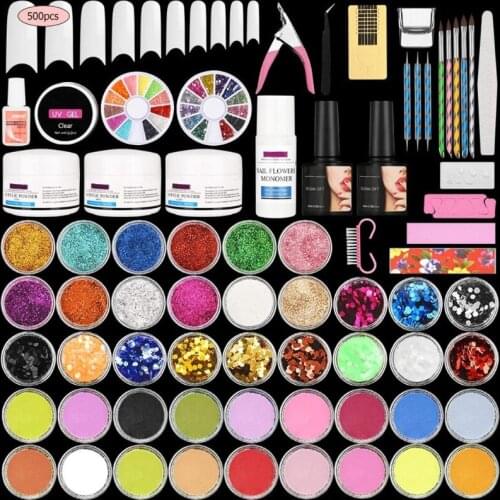 42 in 1 Acrylic Brushes Nail Tips Glitter Acrylic Powder Monomer Liquid Set DIY Nail Decoration For Beginners