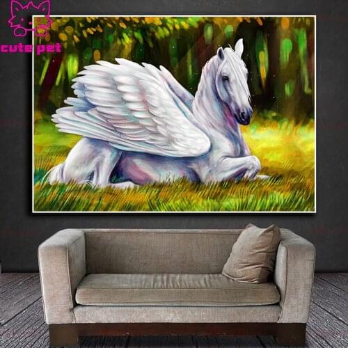 Diamond Painting Wings pegasus animal Full Square round Diamond Mosaic 5D DIY Diamond Embroidery Rhinestone Decoration puzzle