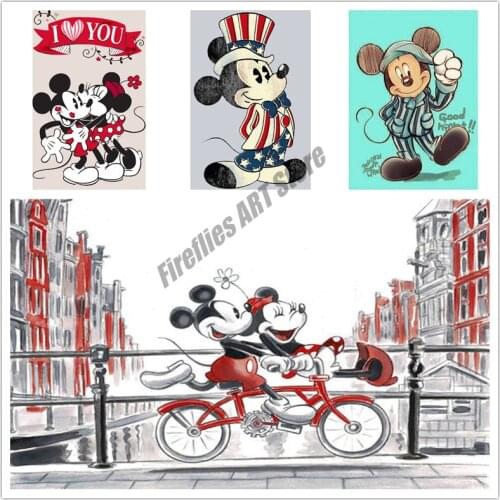 Disney 5D Diy Diamond Painting Cartoon Cross Stitch Kits Full Circle Diamond Embroidery Mickey Mouse Mickey Minnie Decor Gift