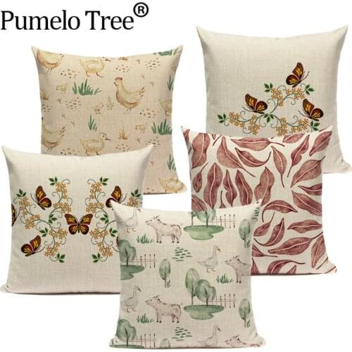 Bohemian Floral Decor Home Pillow Case Plant Vintage Decoration Living Cushion Cover Butterfly 45x45cm Cover Cushion Kissenbezug