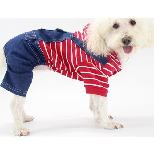 Dog Denim Jumpsuit Pet Clothes Overall 2020 New High Elasticity College Style For Fat Dogs Striped Clothing in Autumn Winter