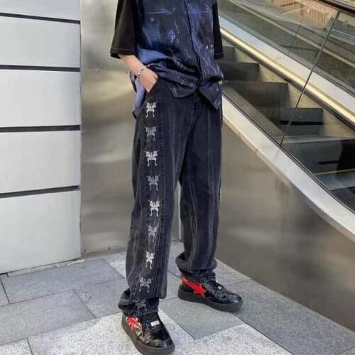 Gradient Butterfly Embroidery Vintage Hip Hop Baggy Jeans Woman Jeans Trousers Mid Waist Casual Unisex 2021 Autumn Woman Pants