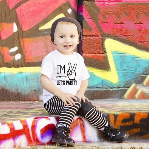 I'm Two Lets Party Funny Kids Tshirt Toddler Boys Girls 2nd Birthday Party T-shirts Fashion Children T Shirt Short Sleeved