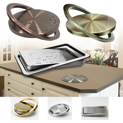 Stainless Steel Flush Recessed Built-in Balance Swing Flap Lid Cover Trash Bin Garbage Can Kitchen Counter Top ashcan Swing lid