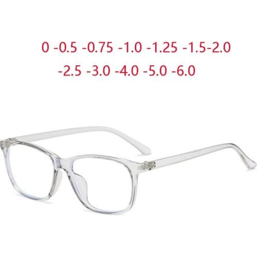 TR90 Blue Light Blocking Square Prescription Glasses For The Nearsighted Plastic Frame Short-sight Eyewear 0 -0.5 -0.75 To -6.0