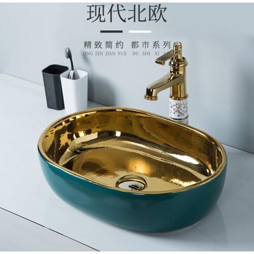 Metal glaze green above counter basin European style wash basin High-end hotel washbasin Light luxury wash basin