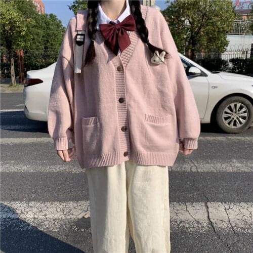 Sweet Soft Girly Kawaii V-Neck Loose Long Sleeve Women Sweaters 2021 Japanese New Autumn Winter Cardigan Knitting Ladies Sweater