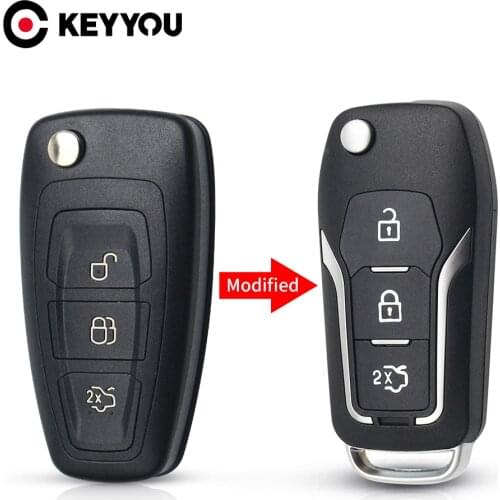 KEYYOU Modified Folding Car Key Fob Case For Ford Focus 3 Fiesta connect mondeo c max 2013 3 Buttons Smart Key
