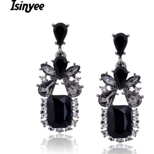 ISINYEE Fashion Big Crystal Drop Earrings For Women Bohemian Ethnic Jewelry Accessories European Hanging Earrings
