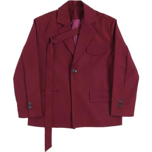 Casual Suit Pants 2021 Autumn New Set Niche Mens Clothing Red Irregular Tie Big Size Blazers Loose Jacket