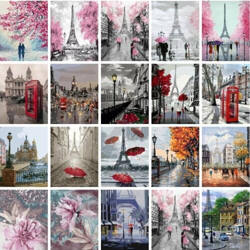 AZQSD Picture Oil Painting By Numbers Street Tower Scenery Painting By Numbers Adults City Acrylic HandPainted Wall Art Framed