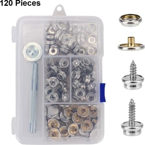 Fastener Kit Marine Hardware Metal Screws Snaps 120-Pieces for Canvas and Upholstery Marine Grade Boat Cover Snap Button