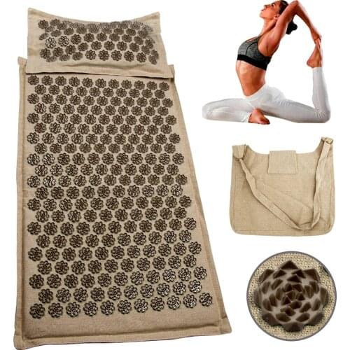 Lotus Acupressure Mat Pillow Set Back Neck Body Massage Coconut Coir Buckwheat Pain Relief Shiatsu Cushion Spike Yoga Pad Sport