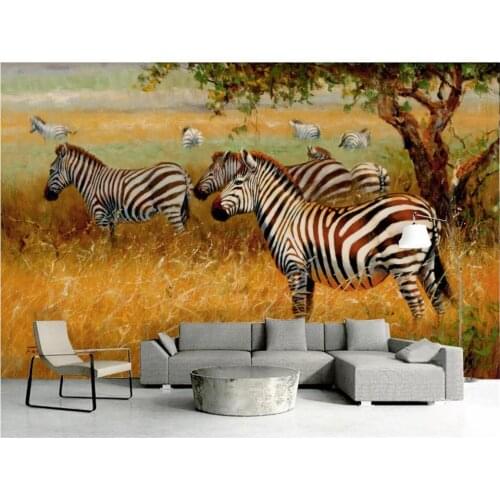 Custom mural 3d photo wallpaper European hand-painted oil painting prairie zebra animal decor living room wallpaper for wall 3 d
