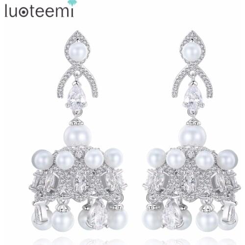 LUOTEEMI Dangle Earring Cubic Zircon Imitation Pearl Charm Fascination Enchantment Fit For Young And Maturity Female Anniversary