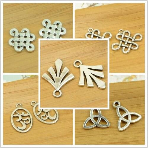 Chinese knot shape DIY antique silver alloy flower charm pendant fit jewelry making accessories findings bracelet necklace hot