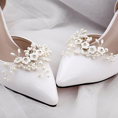 Shoe Decoration Clip Luxury Jewelry Crystal Bridal Wedding Party High Heels Shoes DIY Manual Pearl Floral Bead Shoe Clips WJ070