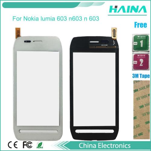 White color touch screen For Nokia lumia 603 n603 n 603 touchscreen front glass panel Touchpad +3m tape