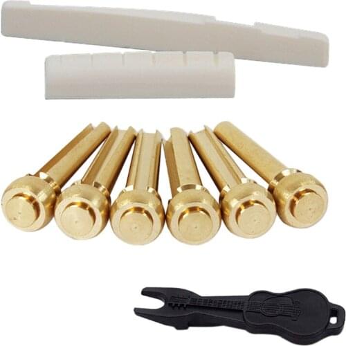 Acoustic Guitar String End Nut Bridge Saddle Abalone Pins Replacements Set (Brass Pins & Bone Saddle Nut)