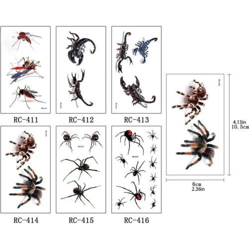 Halloween 3D Simulation Scorpion Spider Temporary Tattoo Stickers Body Art Prank Environmental Protection Waterproof