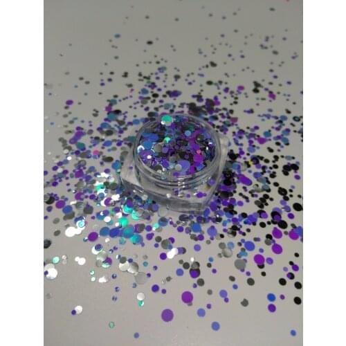 YM-005 1/2/3mm Mixed Glitter "Hypnotic" Round Dot Spangle shape glitter Flake cosmetic powder for nail Gel polish-50g/200g/bag
