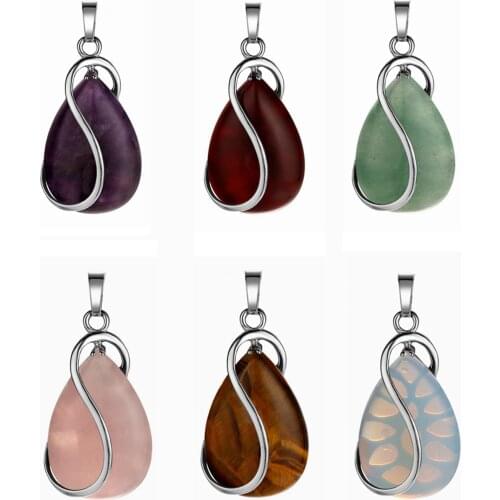 Women Fashion Tear Water Drop Shape Dangle Stone Pendant Necklace Waterdrop Stone Chakra S Pendants Jewelry
