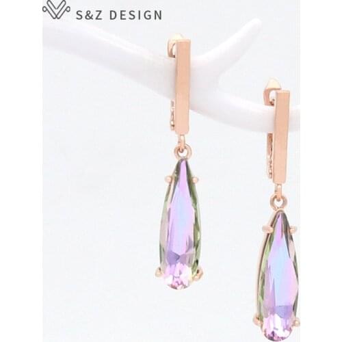 S&Z DESIGN 2020 Korean Elegant Water Drop Crystal Dangle Earrings 588 Rose Gold For Women Wedding Earrings Fashion Jewelry Gift