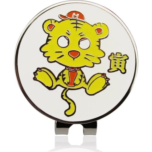 1.18" Cute Tiger Golf Ball Mark w Magnetic Golf Hat Clip Red Cap Yellow Tiger Baby 30mm Golf Marker Training Aids